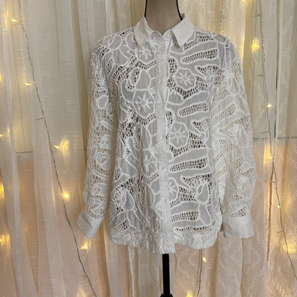 MNG White Lace Detail Blouse - Picture 4 of 8